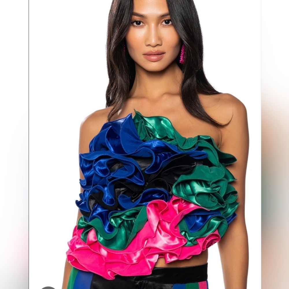 Colorful Ruffled Off-Shoulder Top Sz M